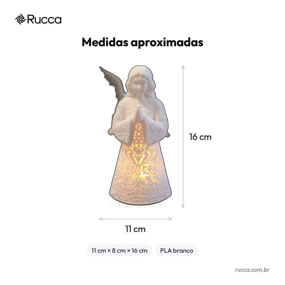 Luminária Anjo com Asas (corpo vazado) — Rucca 3D