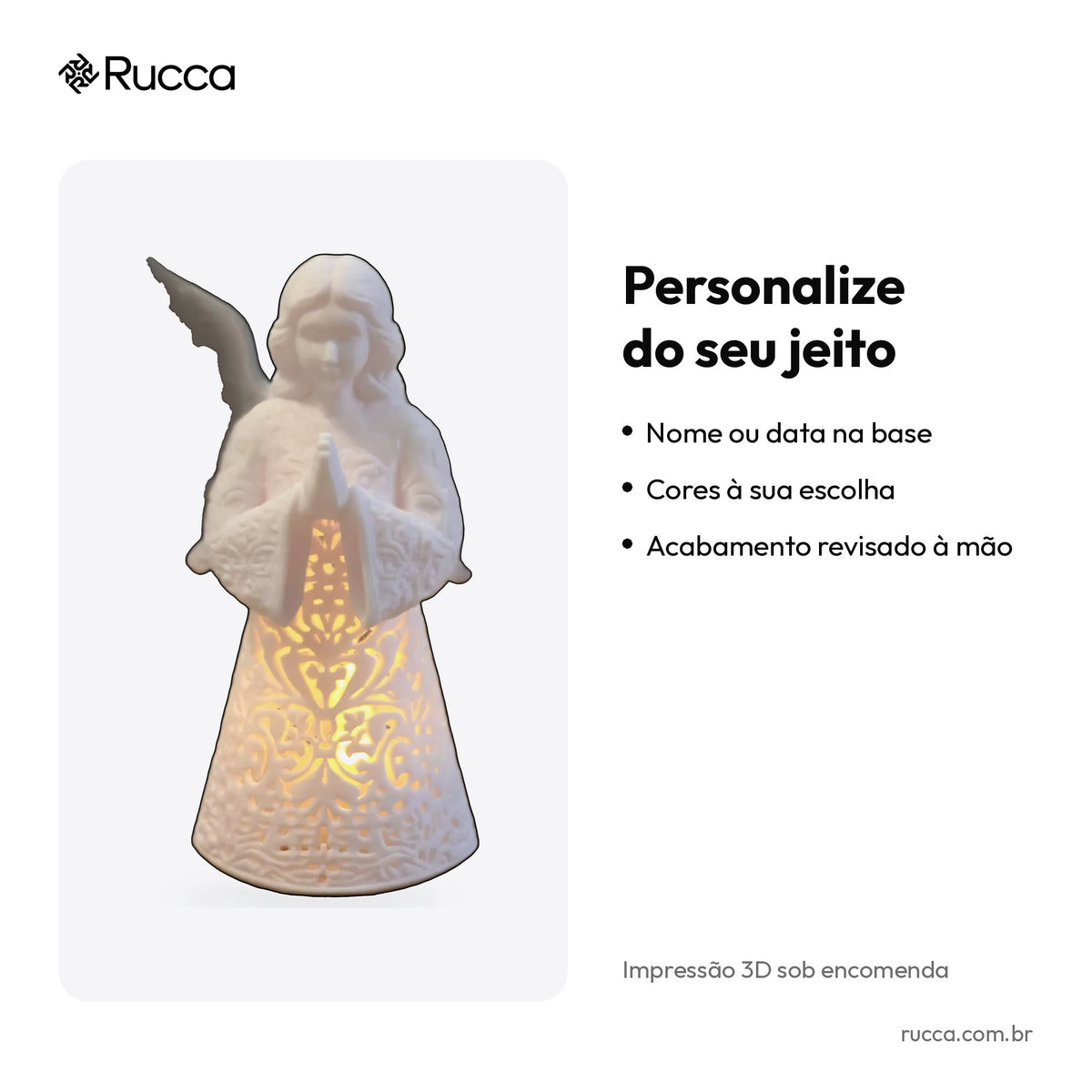 Luminária Anjo com Asas (corpo vazado) — Rucca 3D