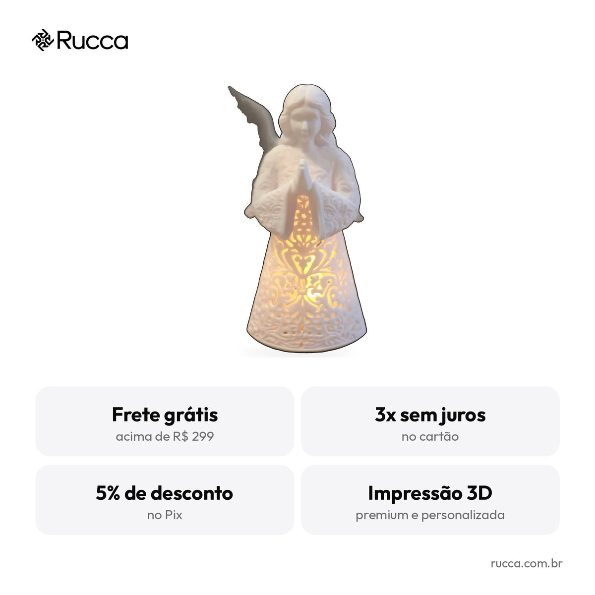 Luminária Anjo com Asas (corpo vazado) — Rucca 3D