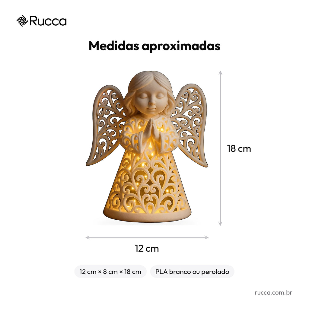 Luminária Anjo Filigrana com Saia Rendada — Rucca 3D