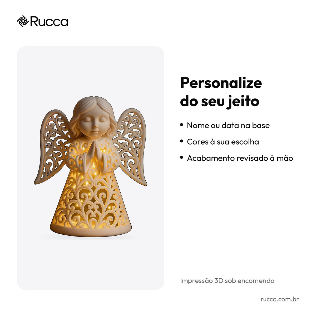 Luminária Anjo Filigrana com Saia Rendada — Rucca 3D