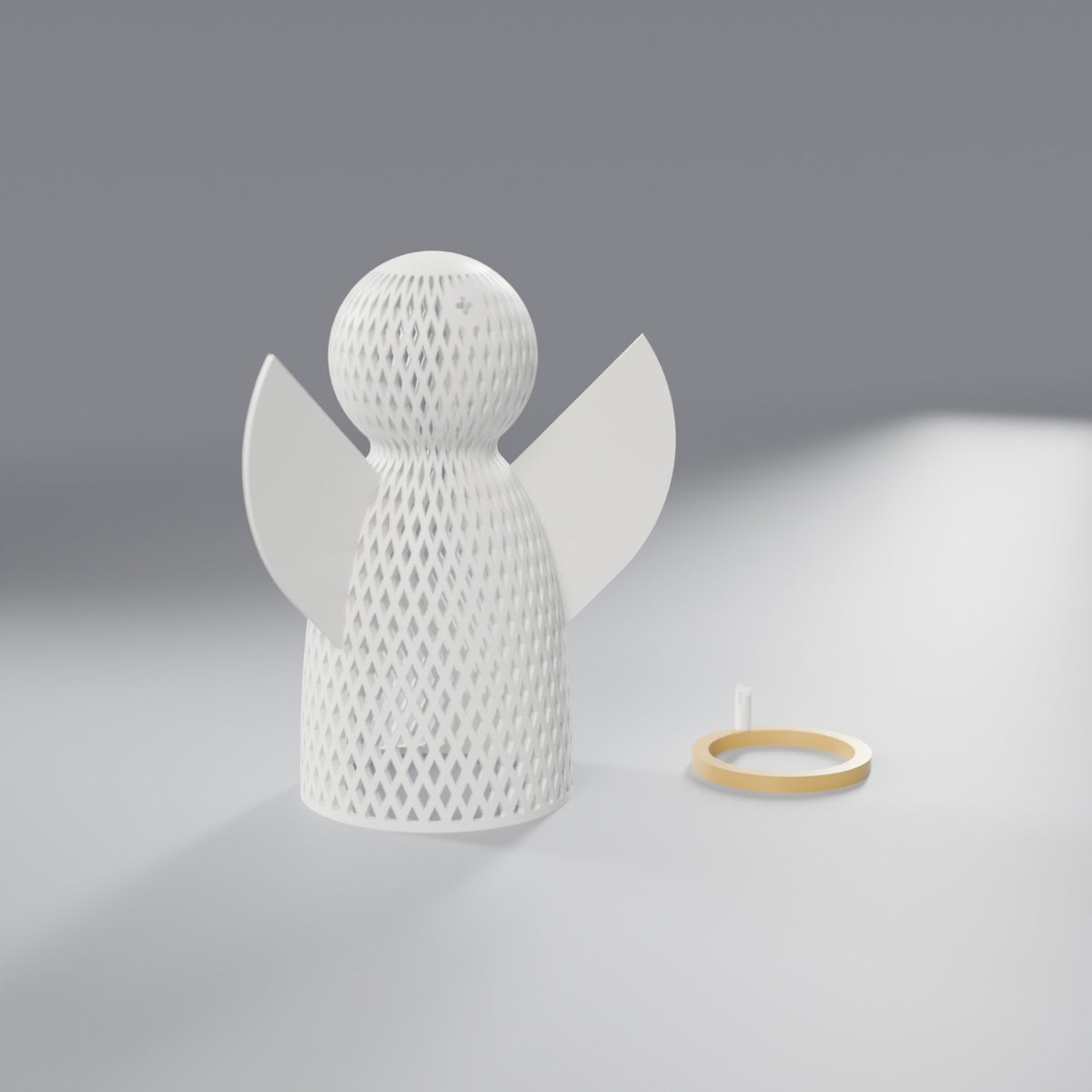 Luminária Anjo Vazado com Auréola Dourada, Pequeno (anjo 12,5 cm)