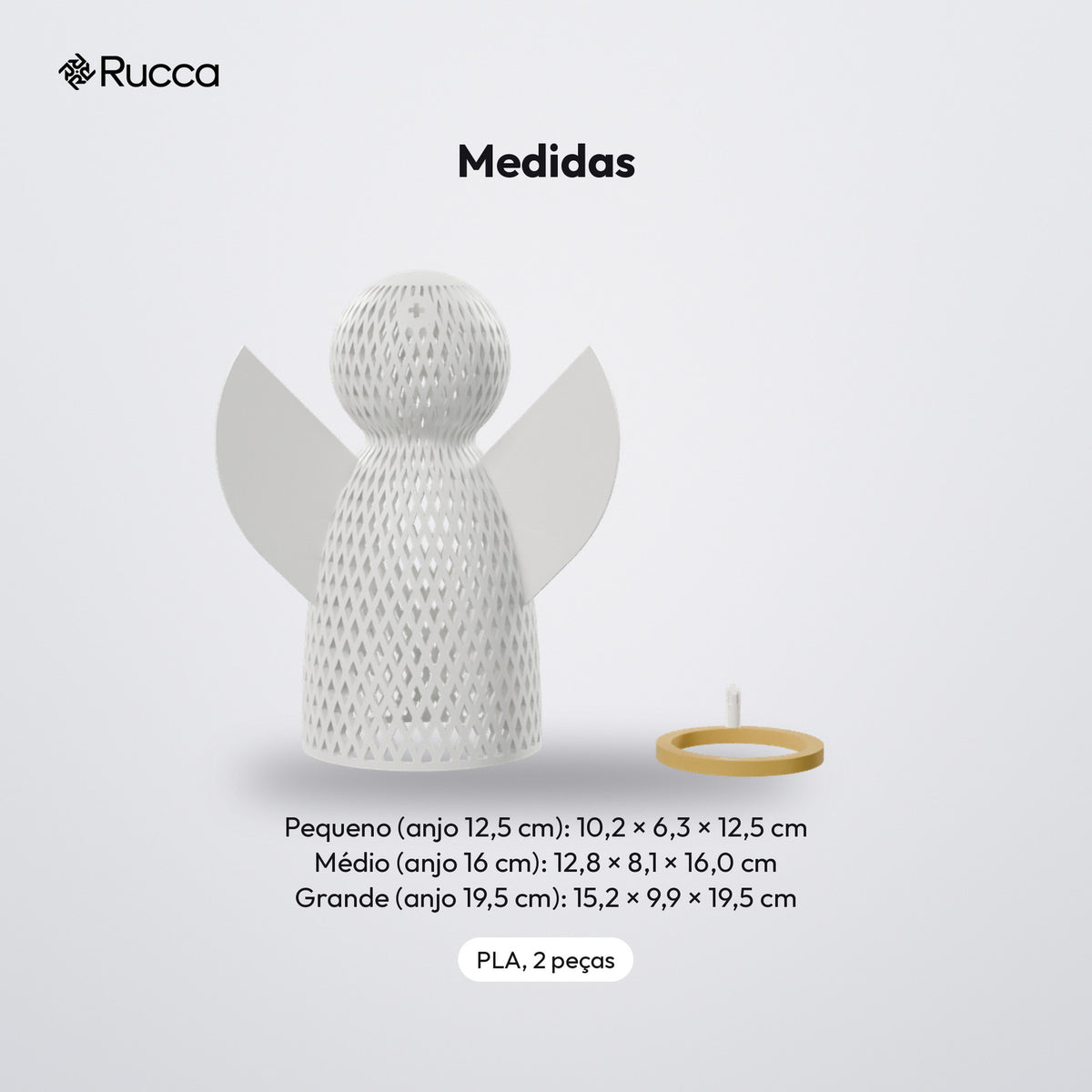 Luminária Anjo Vazado com Auréola Dourada: medidas