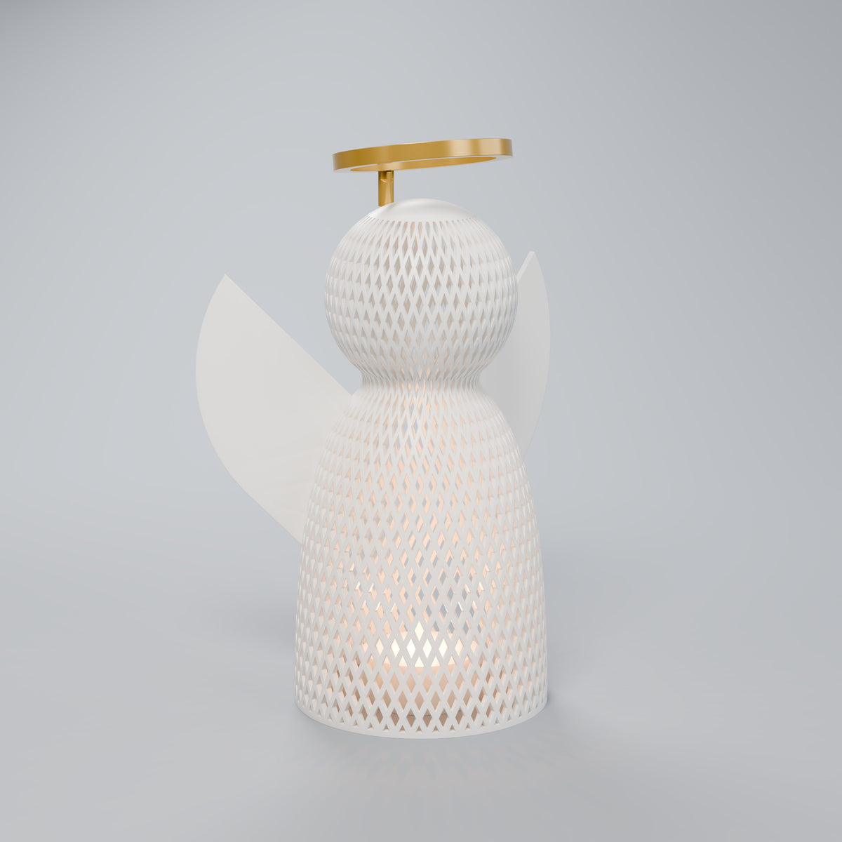 Luminária Anjo Vazado com Auréola Dourada, detalhe do acabamento