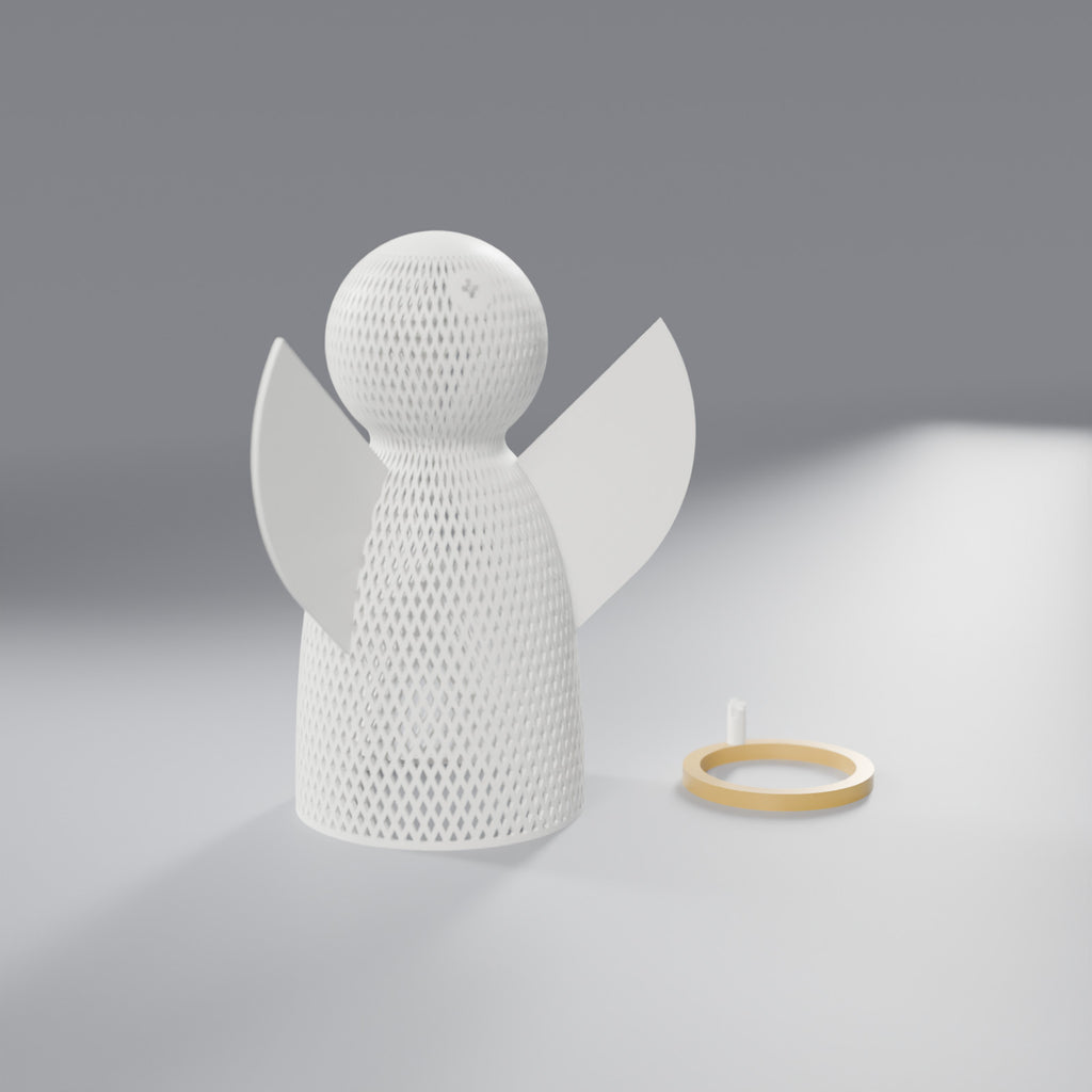 Luminária Anjo Vazado com Auréola Dourada, Grande (anjo 19,5 cm)
