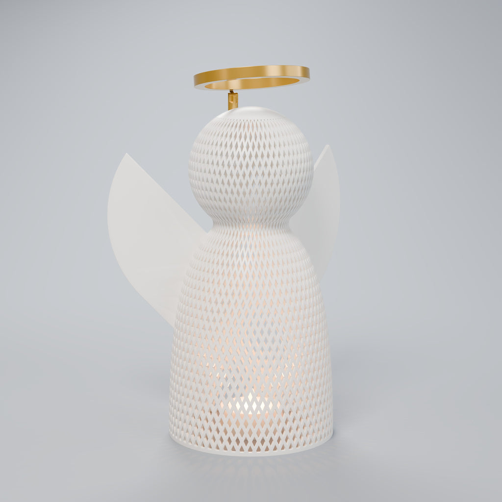 Luminária Anjo Vazado com Auréola Dourada, Grande (anjo 19,5 cm)