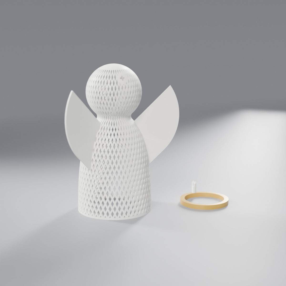 Luminária Anjo Vazado com Auréola Dourada, Médio (anjo 16 cm)