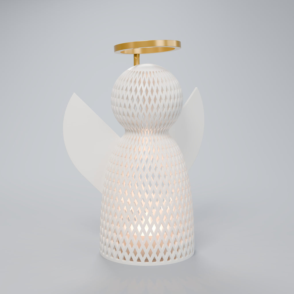 Luminária Anjo Vazado com Auréola Dourada, Pequeno (anjo 12,5 cm)