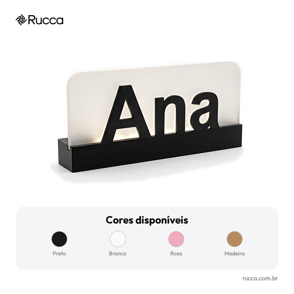 Luminária com Nome em LED (Letreiro Luminoso de Mesa) — Rucca 3D