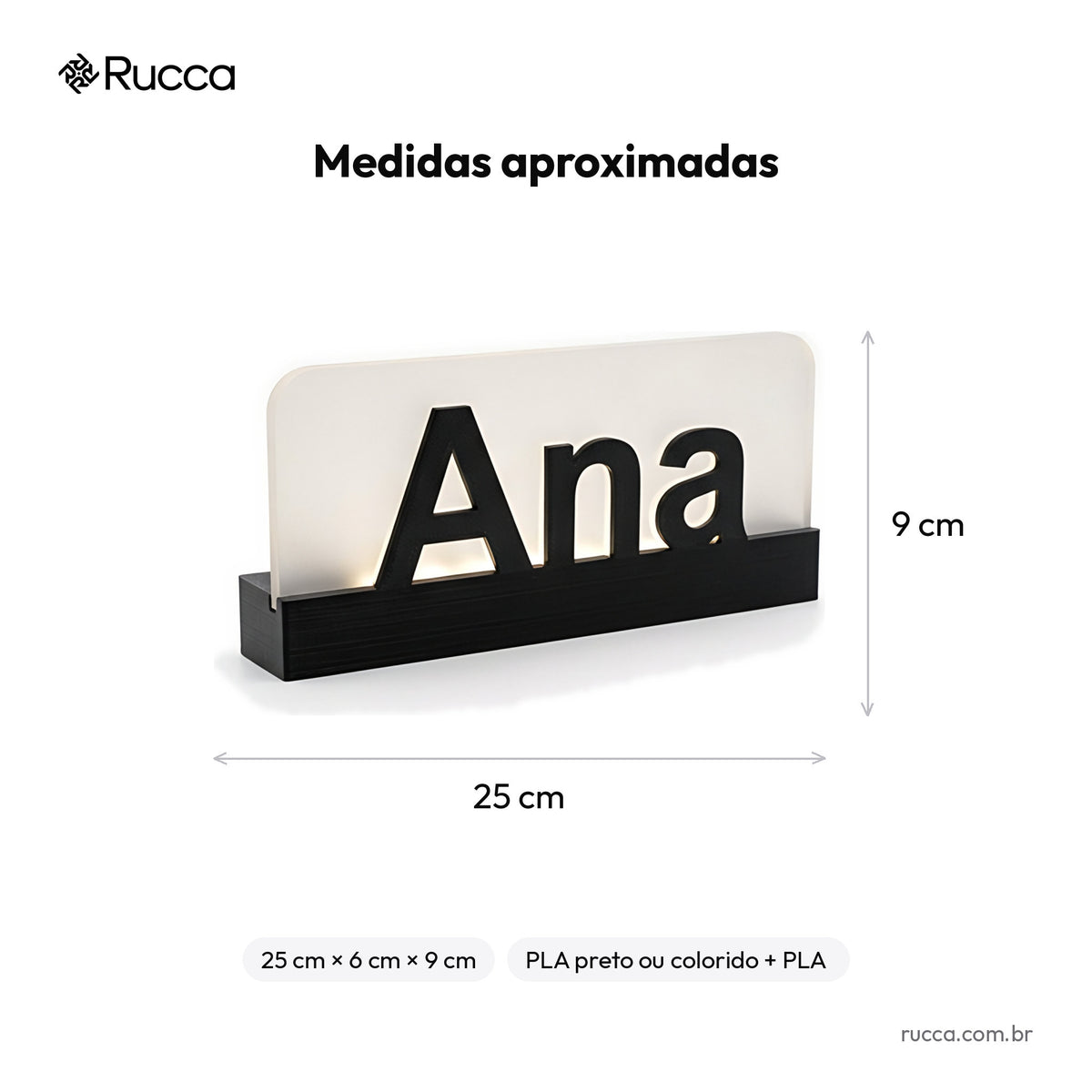 Luminária com Nome em LED (Letreiro Luminoso de Mesa) — Rucca 3D