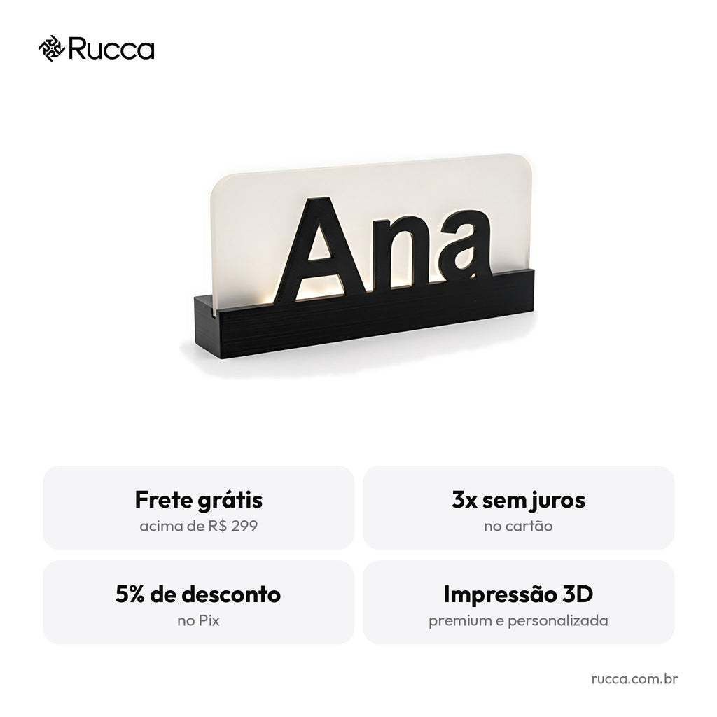 Luminária com Nome em LED (Letreiro Luminoso de Mesa) — Rucca 3D