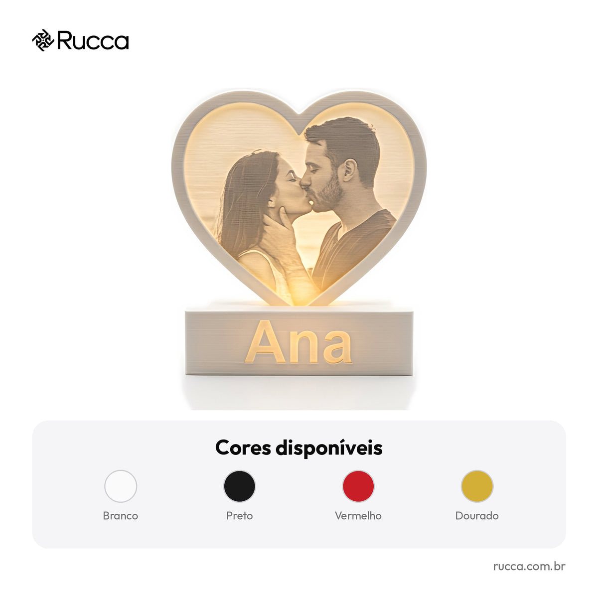 Luminária Coração Litofania com Foto e Nomes — Rucca 3D
