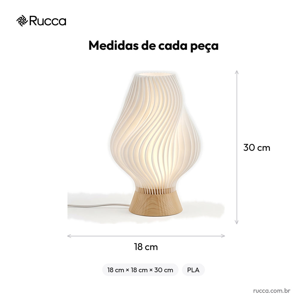 Luminária de Mesa Canelada Paramétrica com Kit LED — Rucca 3D