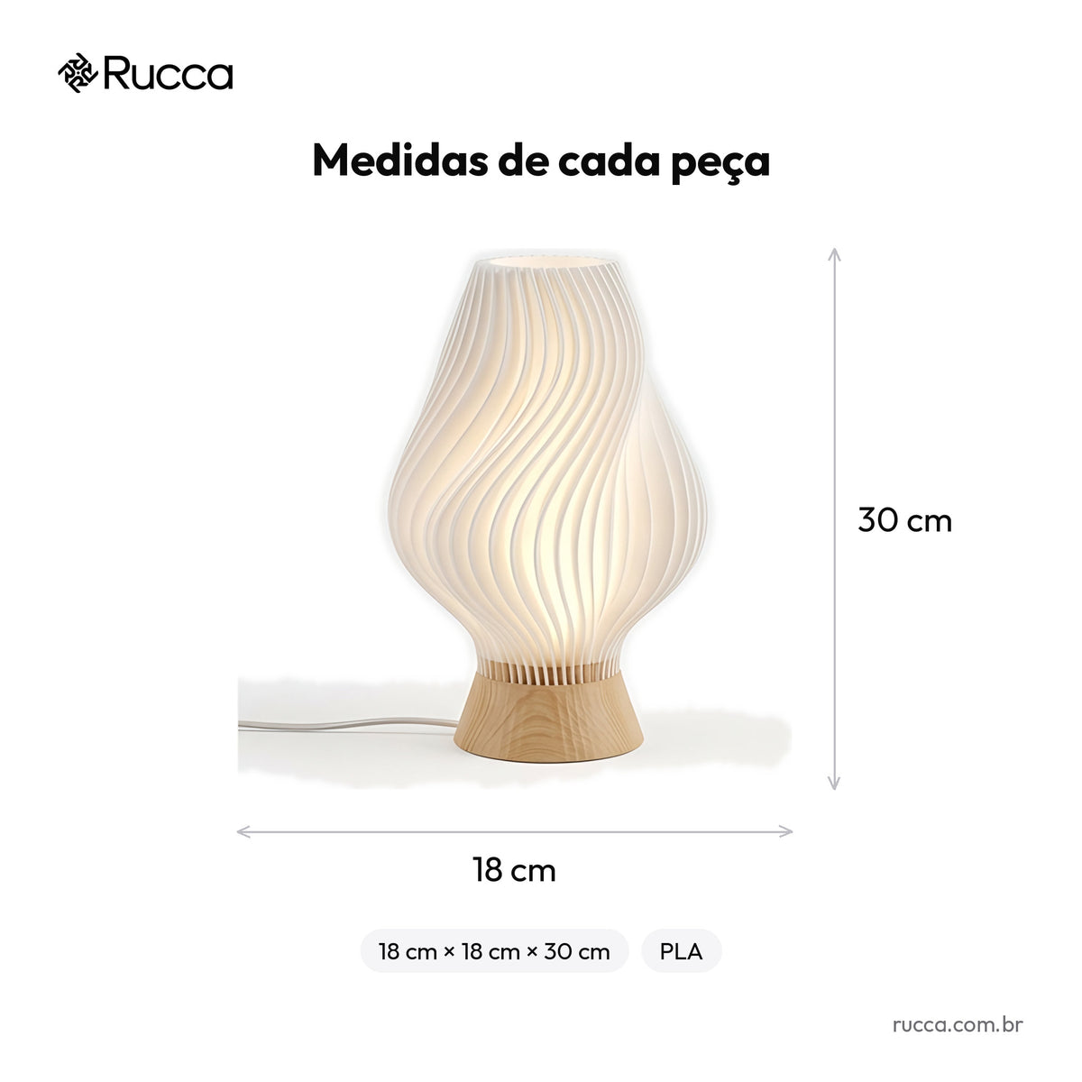 Luminária de Mesa Canelada Paramétrica com Kit LED — Rucca 3D