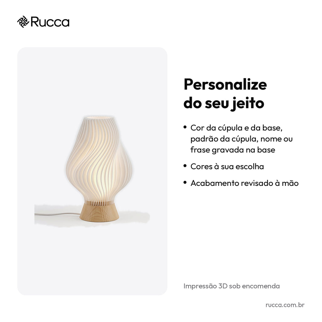 Luminária de Mesa Canelada Paramétrica com Kit LED — Rucca 3D