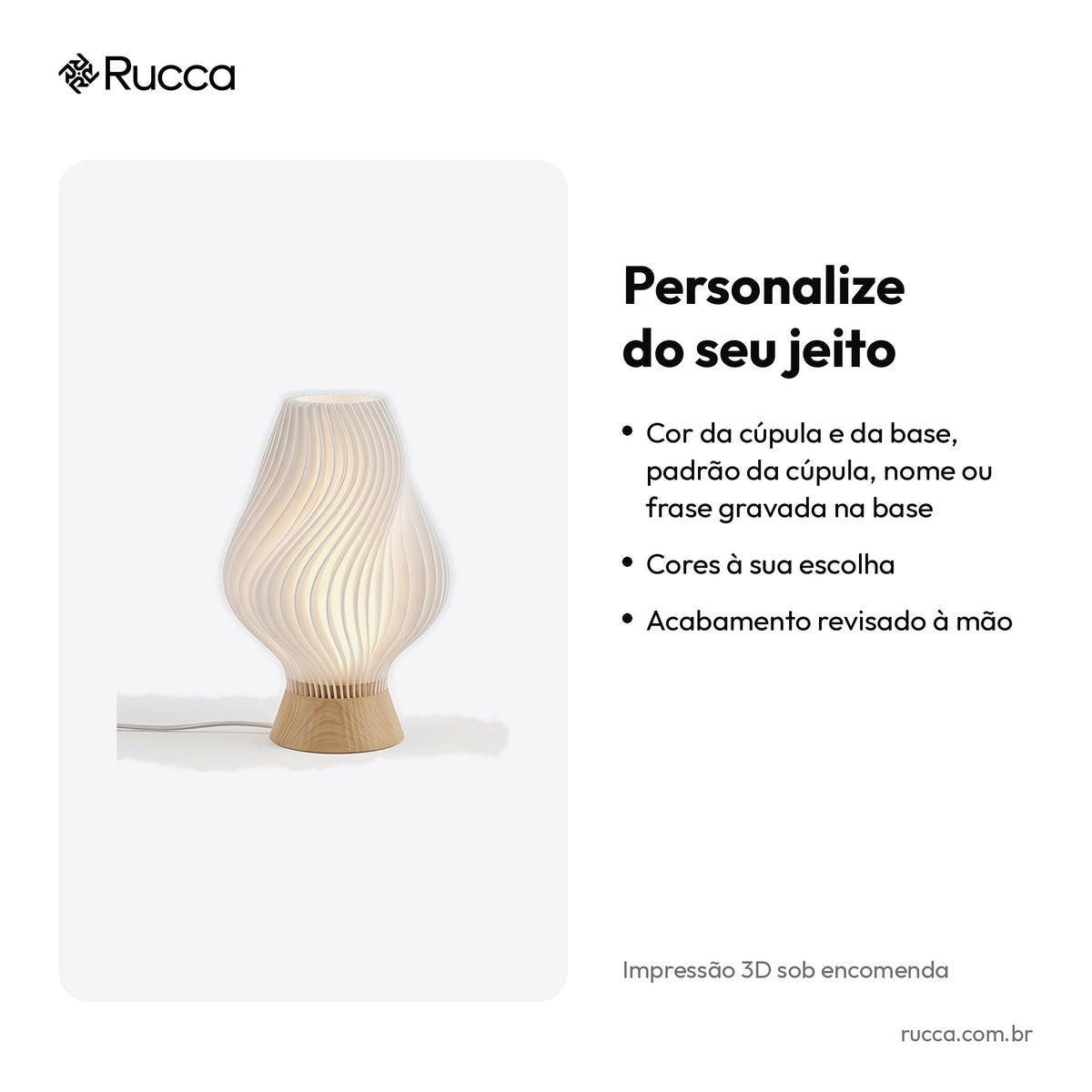Luminária de Mesa Canelada Paramétrica com Kit LED — Rucca 3D