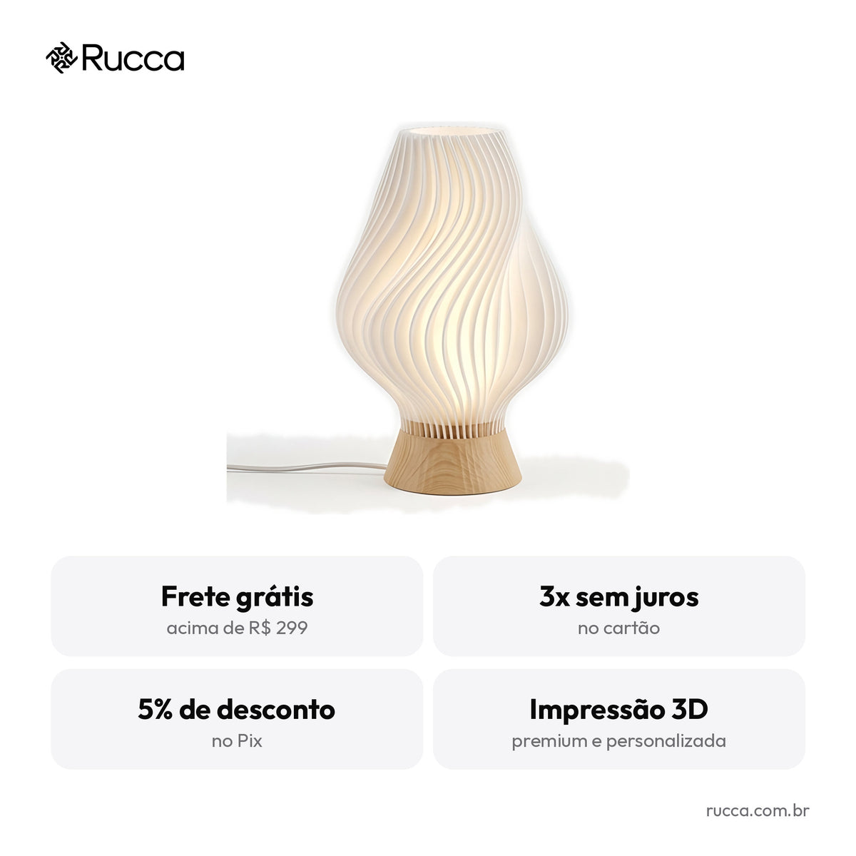 Luminária de Mesa Canelada Paramétrica com Kit LED — Rucca 3D