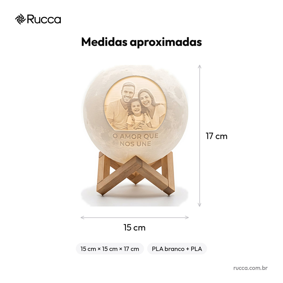 Luminária Lua com Foto e Frase — Rucca 3D
