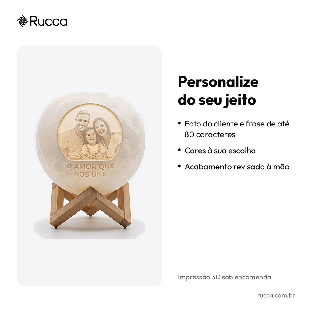 Luminária Lua com Foto e Frase — Rucca 3D