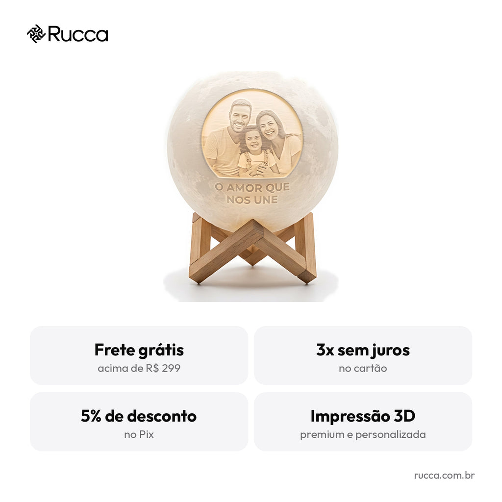 Luminária Lua com Foto e Frase — Rucca 3D