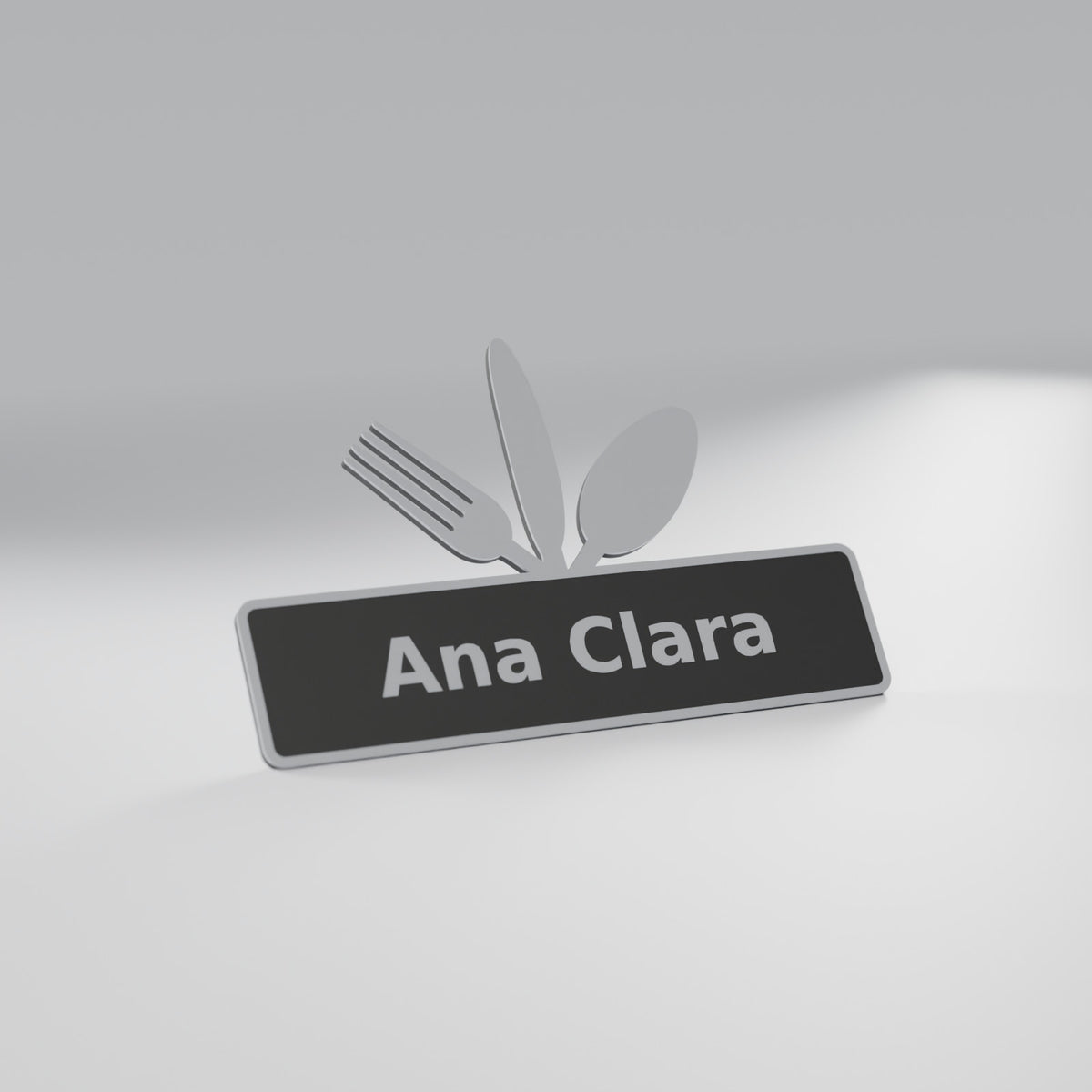 Marcador de Lugar de Mesa com Nome, Preto com nome Prata