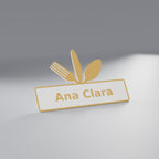 Marcador de Lugar de Mesa com Nome, Branco com nome Dourado