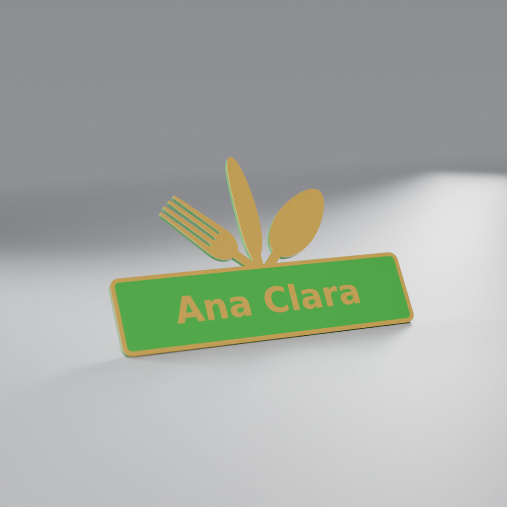 Marcador de Lugar de Mesa com Nome, Verde Grama com nome Dourado