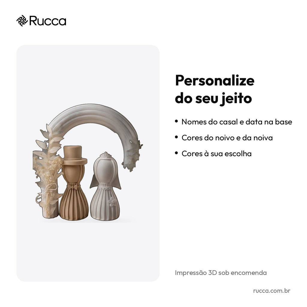 Noivos Estilizados sob Arco com Nomes — Rucca 3D