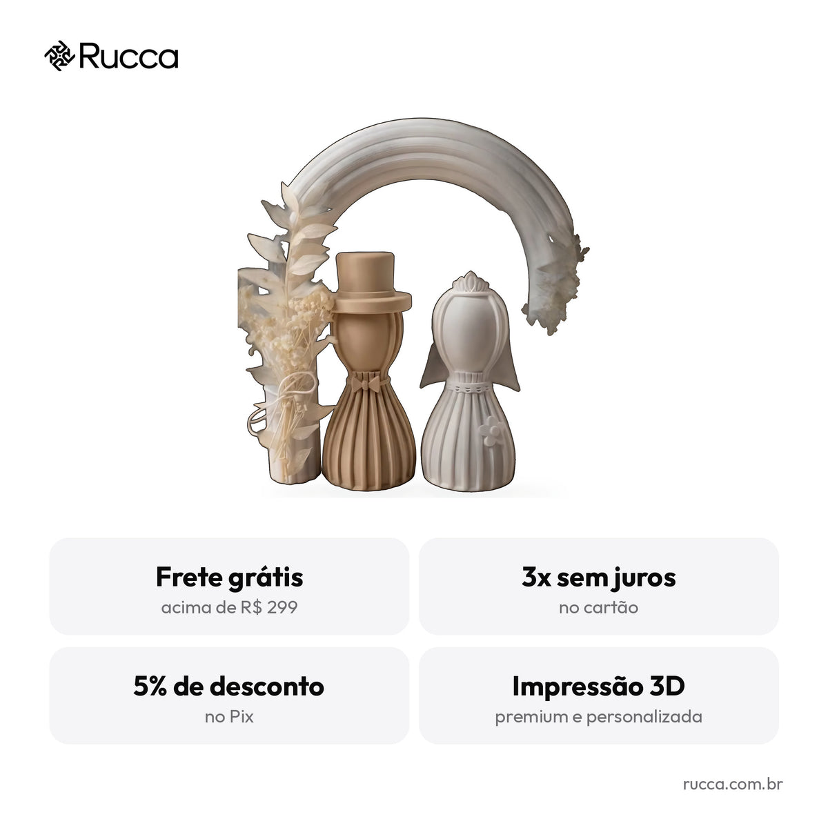 Noivos Estilizados sob Arco com Nomes — Rucca 3D