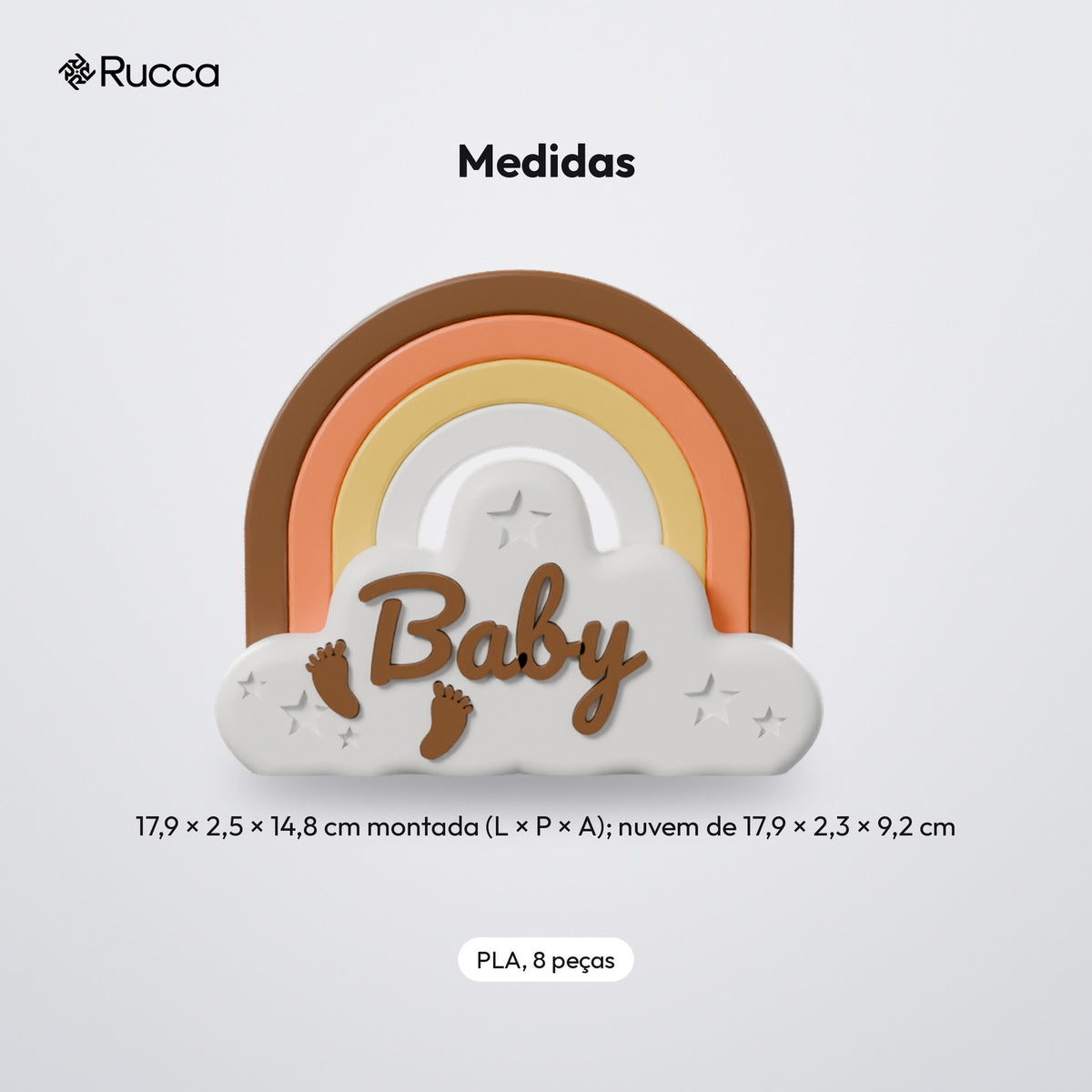 Nuvem com Arco-Íris e Nome do Bebê: medidas
