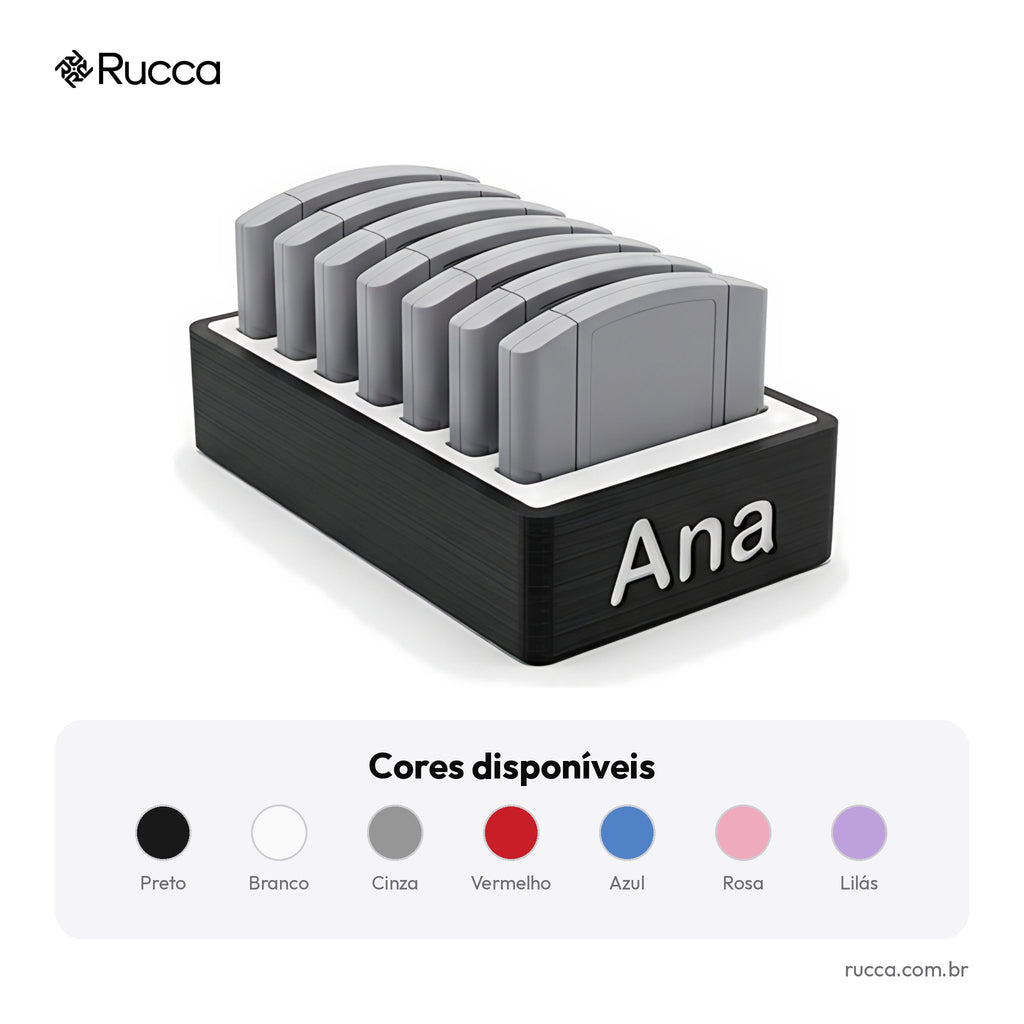Organizador de cartuchos de jogos com nome (24 espaços) — Rucca 3D