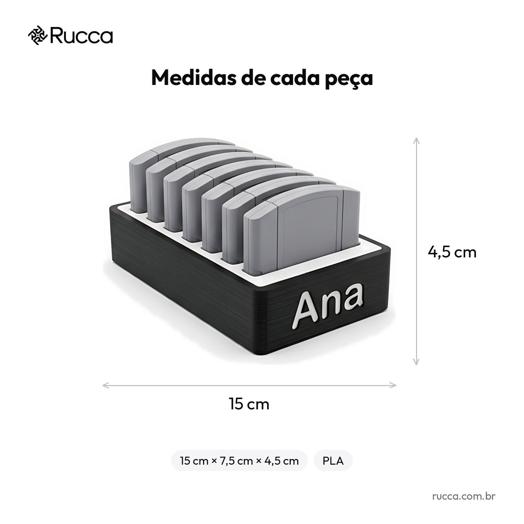 Organizador de cartuchos de jogos com nome (24 espaços) — Rucca 3D
