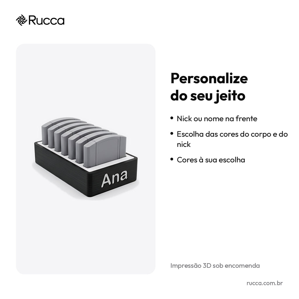 Organizador de cartuchos de jogos com nome (24 espaços) — Rucca 3D