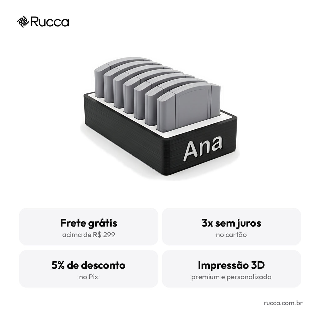 Organizador de cartuchos de jogos com nome (24 espaços) — Rucca 3D