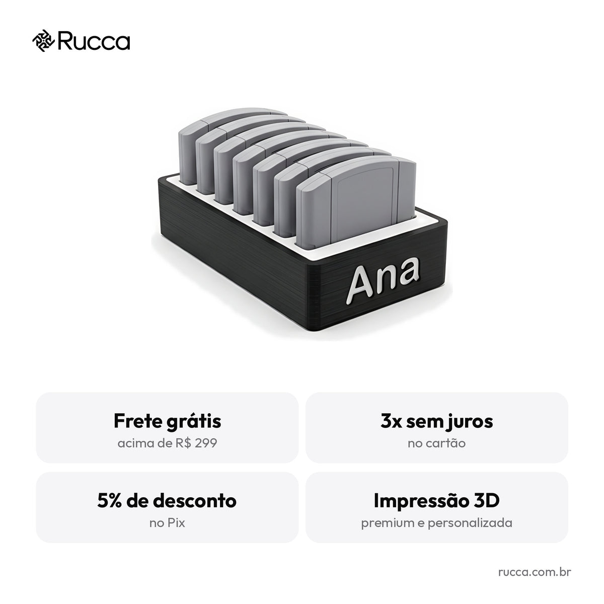 Organizador de cartuchos de jogos com nome (24 espaços) — Rucca 3D