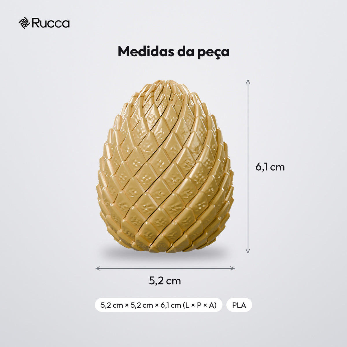Ovo de Dragão Giratório Texturizado: medidas