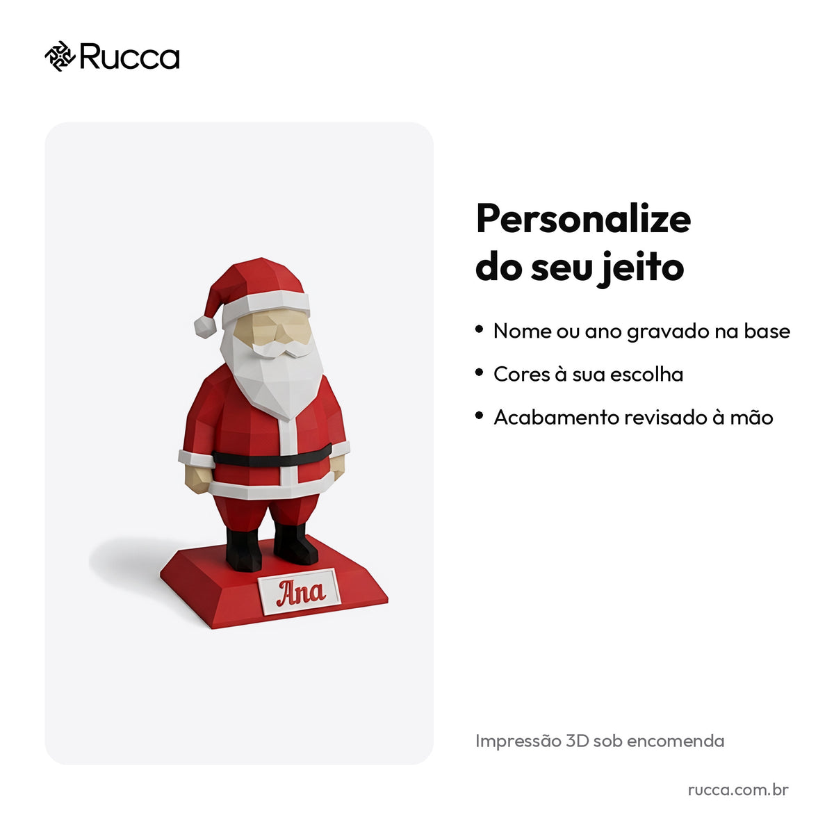Papai Noel Geométrico Low-Poly de Mesa — Rucca 3D