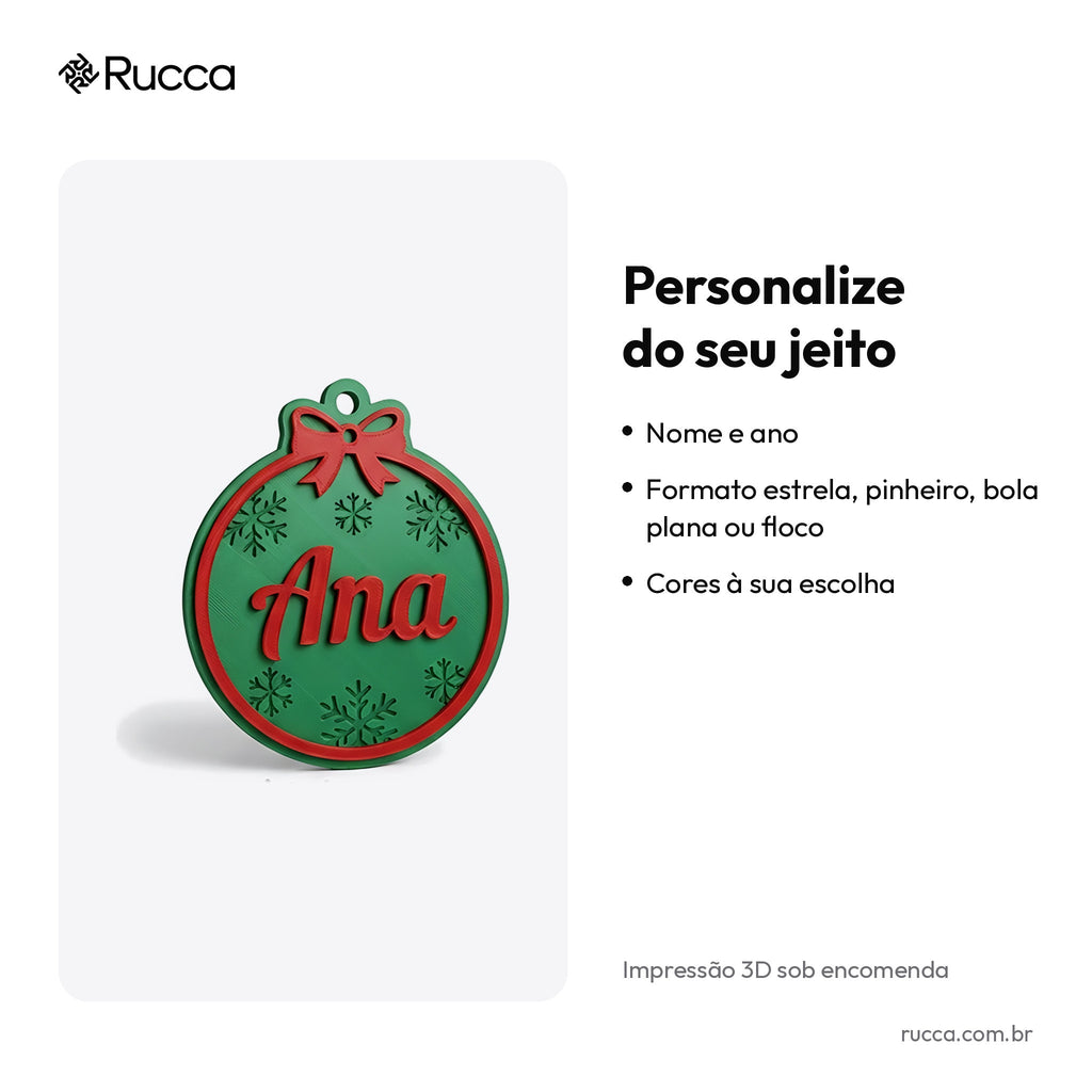 Pingente de Natal com Nome (Estrela ou Pinheiro) — Rucca 3D