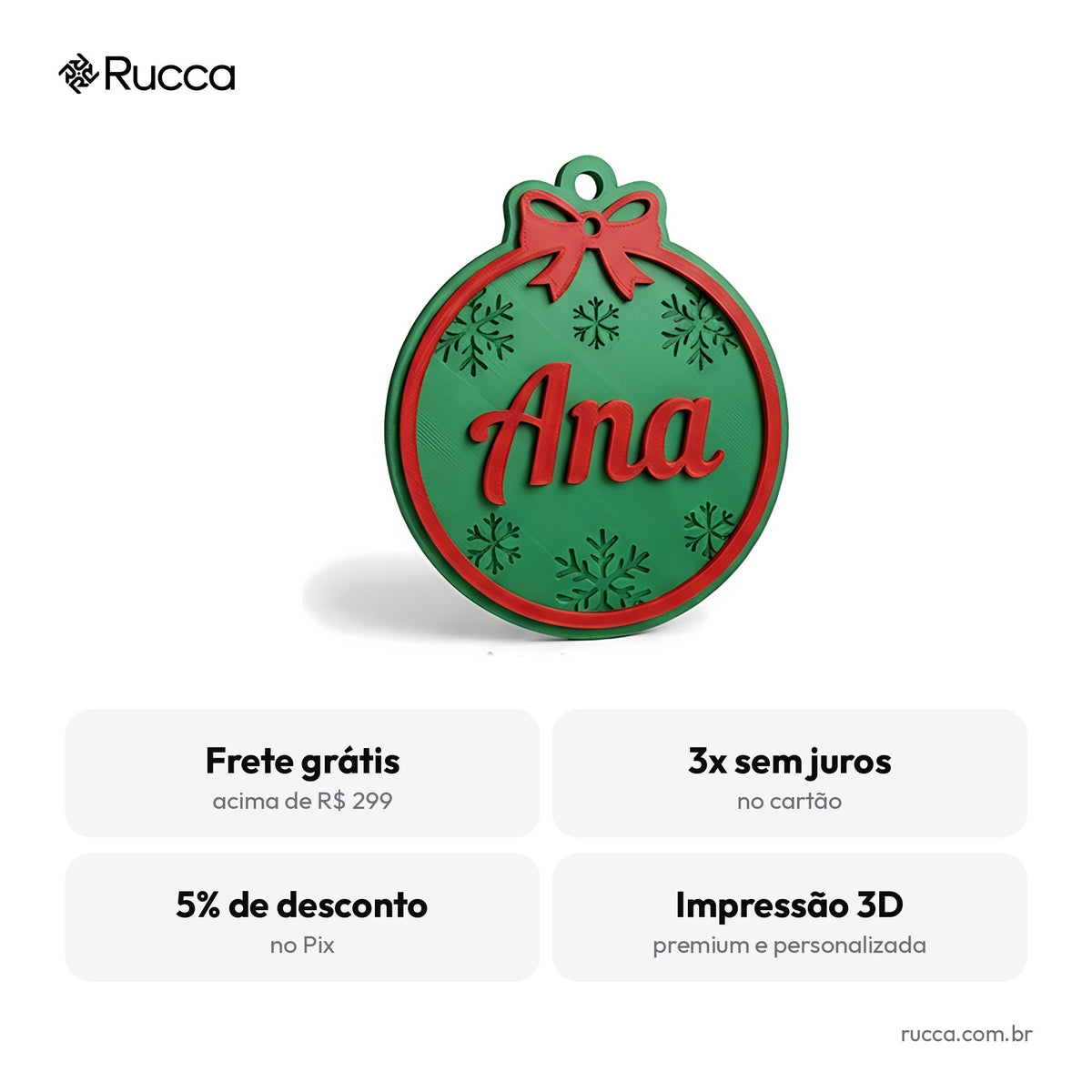 Pingente de Natal com Nome (Estrela ou Pinheiro) — Rucca 3D