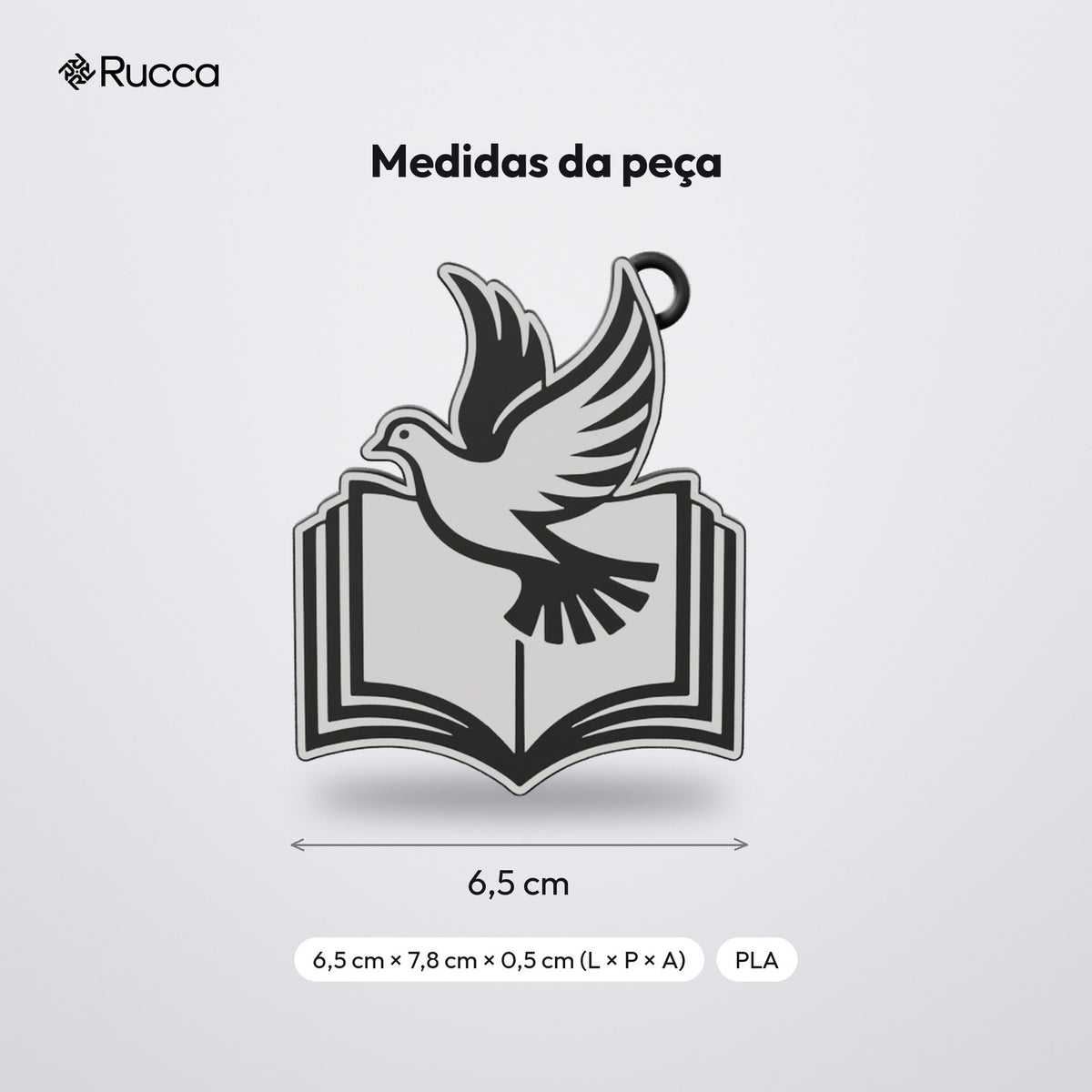 Pingente Pomba do Espírito Santo sobre a Bíblia: medidas