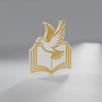 Pingente Pomba do Espírito Santo sobre a Bíblia, Dourado e Branco