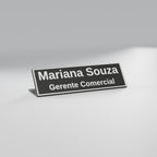 Placa de Mesa com Nome e Cargo, Porta-Canetas e Porta-Cartões, Preto com texto Branco