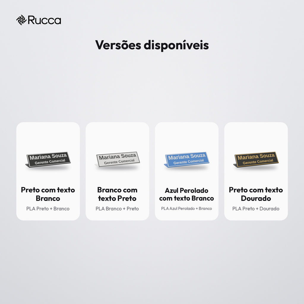 Placa de Mesa com Nome e Cargo, Porta-Canetas e Porta-Cartões: versões disponíveis