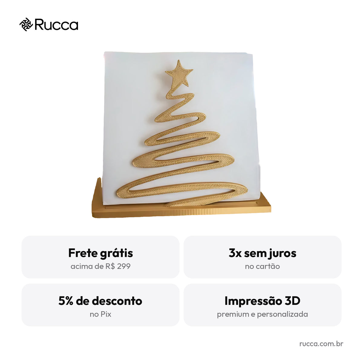 Placa de Natal Árvore Dourada em Espiral — Rucca 3D