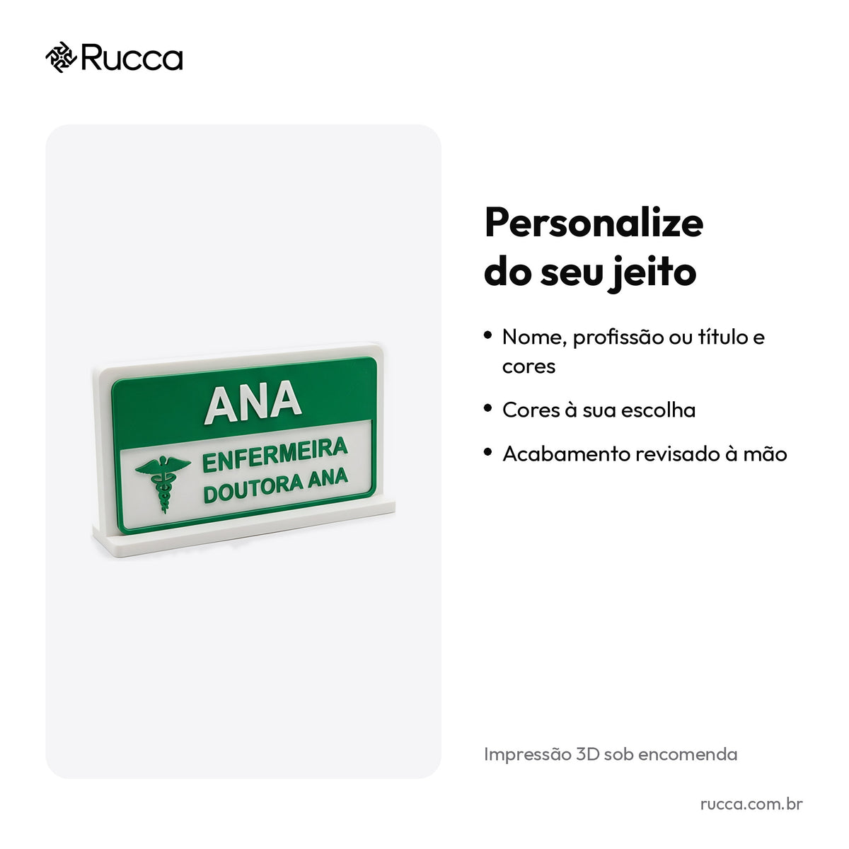 Placa de Profissão Personalizada com Nome — Rucca 3D