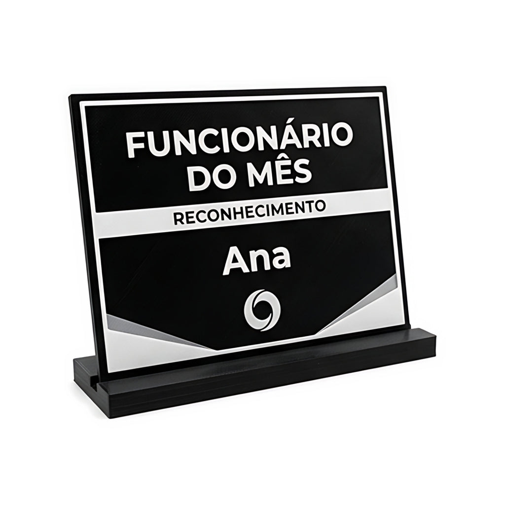 Placa de Reconhecimento Funcionário do Mês com Logo — Rucca 3D