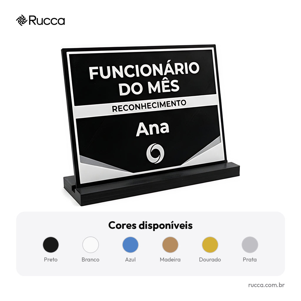 Placa de Reconhecimento Funcionário do Mês com Logo — Rucca 3D