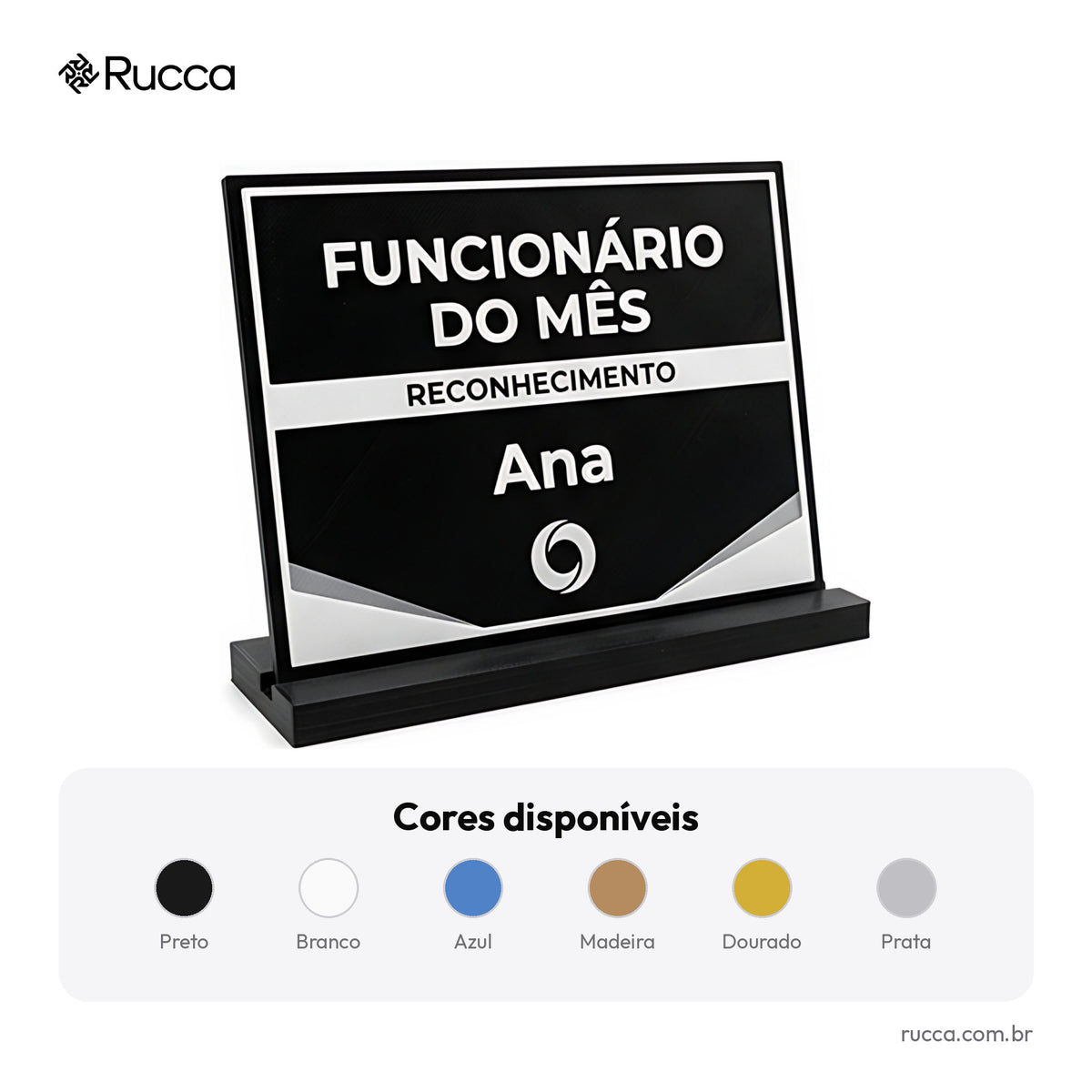 Placa de Reconhecimento Funcionário do Mês com Logo — Rucca 3D