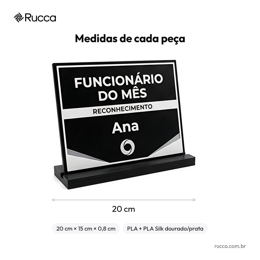 Placa de Reconhecimento Funcionário do Mês com Logo — Rucca 3D