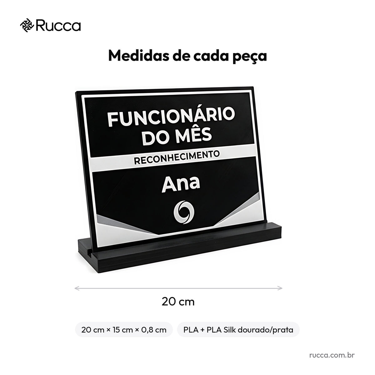 Placa de Reconhecimento Funcionário do Mês com Logo — Rucca 3D
